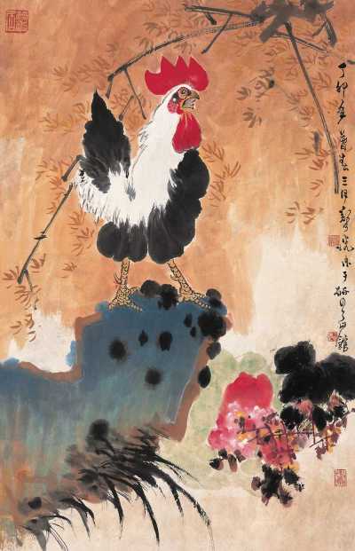 郑乃珧 丁卯（1987）年作 雄鸡唱晓图 立轴